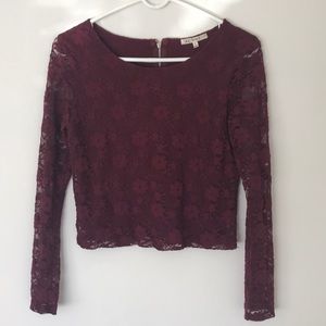 Women's Floral Lace Long-Sleeve Maroon Size S